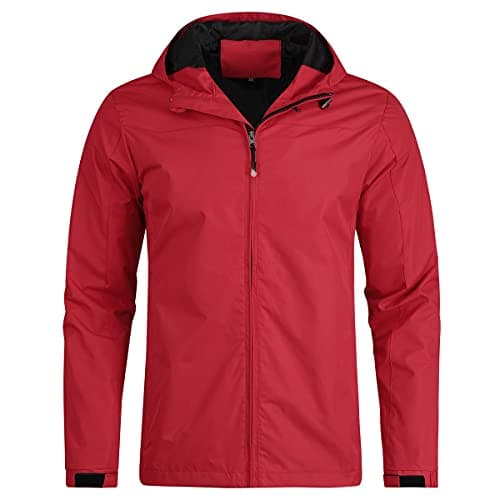 Image of YOUTHUP Men's Jacket Outdoor Waterproof Jackets with Hood Lightweight Windproof Sports Jacket Hiking Rain Coat, Red-01, L