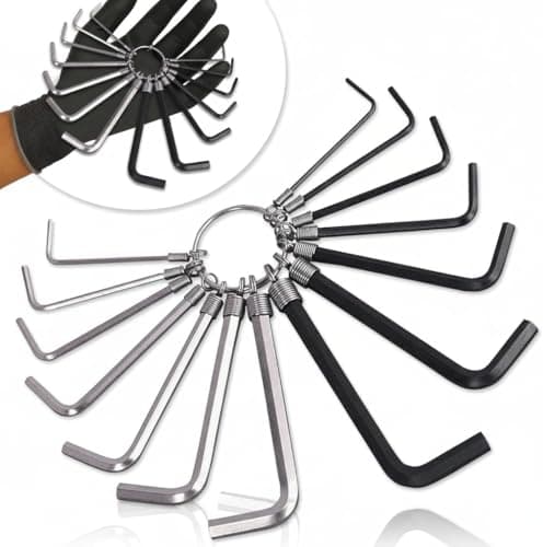 Image of YIKI Hex Key Wrench Set 14 PC Dual Metric and SAE Allen Key Set with Heavy Duty Steel Construction and Compact Storage Ring Bicycle Furniture Assembly Motorcycle and DIY Repair Tool Kit