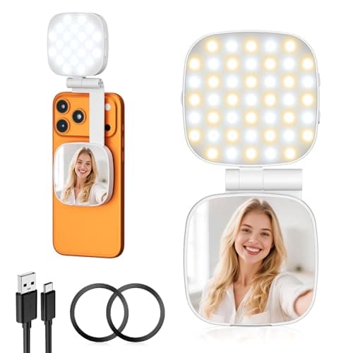 Image of Magnetic Selfie Light for Phone, [Compatible with MagSafe] [Foldable Mirror] Diyife 360° Rotatable Phone Light Clip on, CRI95, 45 LED, 6 Modes, Portable Selfie Ring Light for Streaming, Makeup
