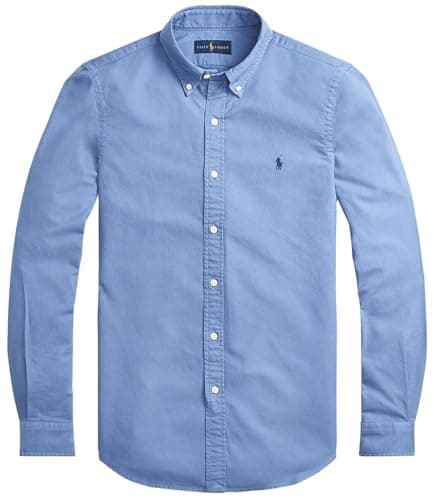 Image of POLO RALPH LAUREN Men's Long Sleeve Slim Fit Oxford Button Down Shirt, Bastille Blue, XL