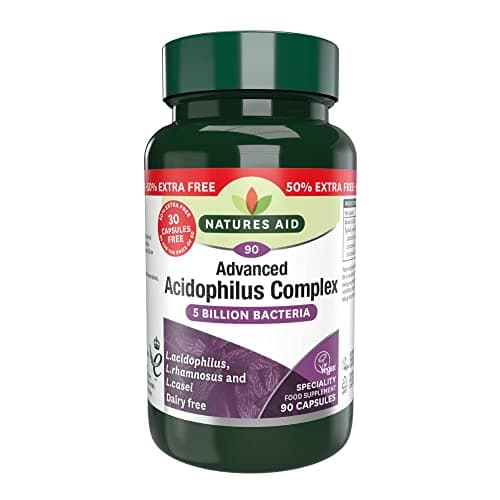 Image of Natures Aid Acidophilus Complex 5 Billion Bacteria CFU – High Strength Supplement Lactobacillus Acidophilus Rhamnosus Casei Supports Digestive & Immune Health – Vegan Gluten-Free Non-GMO 90 Capsules
