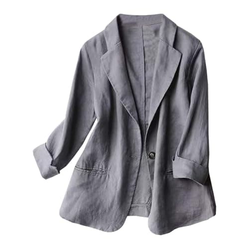 Image of Generisch Winter Jacket Women Trench Coat Casual Jacket Women Plus Size Slim Fit Cotton Linen Lightweight Solid Color One Button 7/4 Sleeve, gray, M