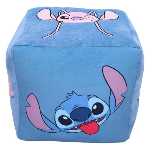 Image of Nemesis Now Disney Stitch and Angel Cube Cushion 25cm Stitch Cube Cushion 25 * 25 * 25cm, Polyester, Light Blue