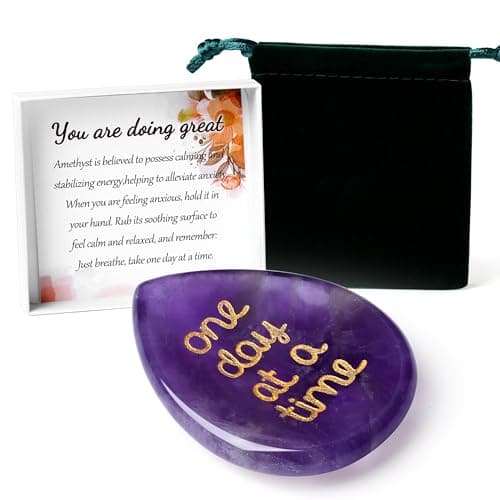 Image of GUJOXILA Amethyst Teardrop Thumb Worry Stone Anxiety Relief for Adults Kids Good Luck Exams You've Got This Gift Healing Crystals Relax Calming Small Positive Spiritual Mindfulness Gifts