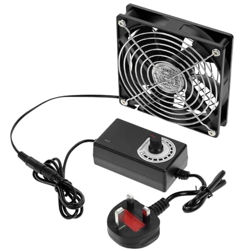 Image of QWORK® 120mm Computer Fan with Speed Controller, 3000RPM Adjustable Cooling Fan for Server Cabinet, AV Equipment, Router & TV Box, AC Powered 12V DC Case Fan with Metal Grill