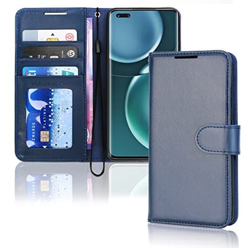 Image of TECHGEAR Leather Wallet Case for Honor Magic 4 Pro 5G, Flip Protective Case Cover with Wallet Card Holder, Stand & Wrist Strap - Blue PU Leather with Magnetic Closure for Honor Magic 4 Pro 5G