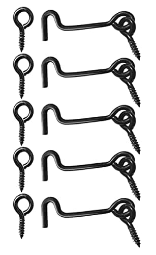Image of TERF® High Quality Cabin Hook and Eye Black 50mm (2 inch) Gate Door Lock Latch Hook Eye For Window Slide Barn Bathroom Toilet Cabinet Cupboard Shed Gate Door Latch and Multi Purpose Use - Pack of 5