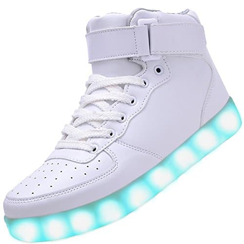 Image of Padgene Women's Men's LED Lights Up Trainers High Top Flashing Trainers USB Charging Lace Up Couples Shoes , 5.5 UK, White