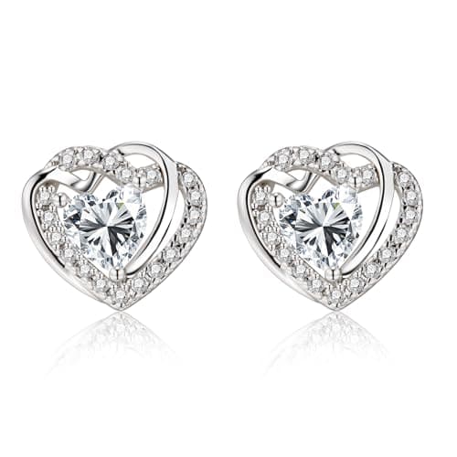 Image of Sterling Silver Studs Earrings for Women, ASH'S CHOICE Hypoallergen 925 Sterling Silver Heart Stud Earring Small Tiny Cartilage Single for Girls Kids Children