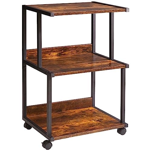 Image of IBUYKE 3-Tier Printer Stand With Storage Shelf and Wheels - Rolling Cart for Home Office Organization, Heat Press, Microwave and Mini Fridge TPS001H