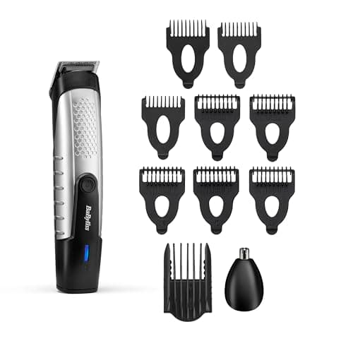 Image of BaByliss Lithium Power Beard Trimmer — Cordless Grooming Kit with Stainless Steel Blades, Nose & Ear Trimmer, 14 Cutting Lengths (0.5–10mm), USB Charging, 80-Minute Runtime, T812U