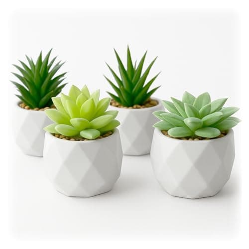 Image of GRIFTO Fake Plants Set of 4 Artificial Plants Indoor Mini Ceramic Pot Faux Succulent Plant Foliage for Coffee Table Home Bedroom Bathroom Room Decor Shelf Office Desk Kitchen Garden Indoor Outdoor