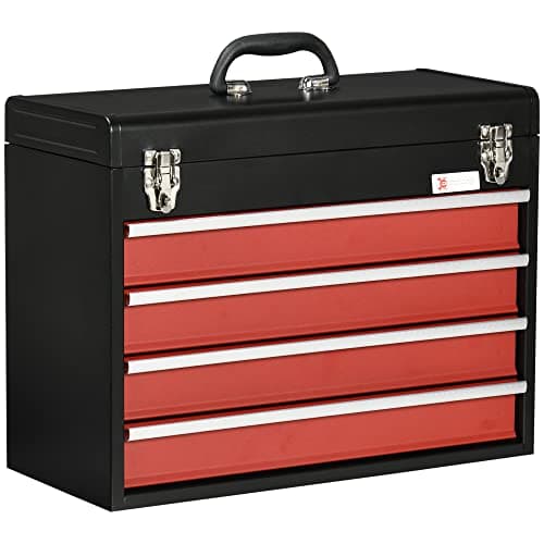 Image of DURHAND 4 Drawer Tool Chest, Lockable Metal Tool Box with Ball Bearing Runners, Portable Toolbox, 510mm x 220mm x 395mm, Black