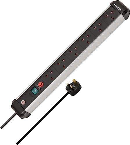 Image of Brennenstuhl Premium-Alu-Line 6-Way Extension Lead (Power Strip with Safety Fuse Button, 3m Cable, Made in Germany) Black/Silver