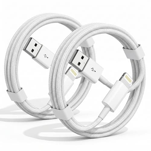 Image of VEN-DENS 2 Pack USB A To Lightning Cable MFi Certified [1M] for iPhone 14 13 12 11 XS XR X Pro Max Mini 8 7 6S 6 Plus 5S SE iPad iPod AirPods 3FT Carplay Fast Charger Nylon Braided Cable (WHITE)