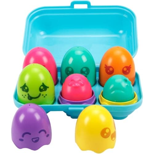 Image of Toomies TOMY Hide and Squeak Bright Chicks Baby Toy - Baby Box of 6 Colourful Eggs, 3 Squeak and 3 Rattle - Shape Sorter Baby Sensory Toys - Toddler Toys and Baby Toys 6 Months Plus to 36 Months