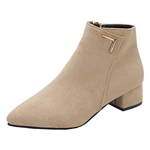 Image of Generisch Work Boots for Women, Short Casual Boots for Women, Breathable, Plain Block Heel, Non-Slip with Side Zip, Women's Boots, Shoes, beige, 7 UK