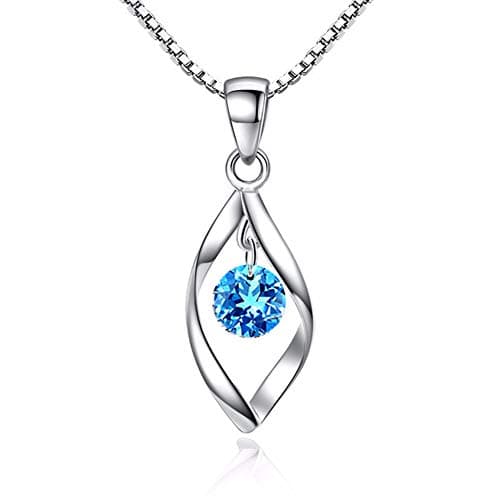 Image of Zolkamery Womens Necklace, 925 Sterling Silver Necklace with Aquamarine Zircon, Hypoallergenic White Gold Necklaces Chain with Waterdrop Pendant for Women, Loved Jewellery for Ladies Mother with Box