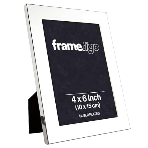 Image of Frametigo - Silver Plated Broad Edge Photo Frame, 4"x6" (10x15cm) Photo Size - Velvet Frame Backing & Stand - Real Glass Window - Tarnish Resistant - Landscape or Portrait Orientation