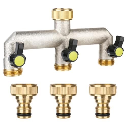 Image of Brass 3-Way Garden Hose Splitter, 3/4" Water Tap Distributor With Ball Valves for Outside Watering System and Multi Connector Fittings