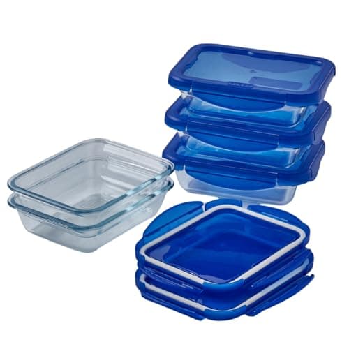 Image of Pyrex® Cook & Go Set of 5 Rectangular Glass Storage Boxes with Airtight and Waterproof Lids – 20 x 15 cm – 0.8L – BPA Free