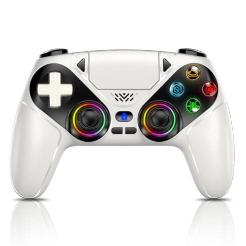 Image of Gamrombo RGB Wireless Controller for PS5/Pro/Slim & PCs, Bluetooth Gamepad with Back Buttons, Touchpad, Macro, Turbo, Dual Vibration, 6-Axis Sensor, Speaker, 3.5mm Audio Jack, White