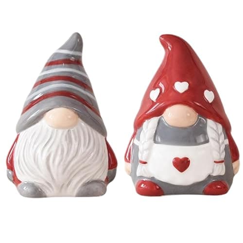 Image of Cute Gnomes Salt and Pepper Shakers - 2Pcs Sealed Ceramic Shaker Set for Valentine's Day, Christmas Table Decor