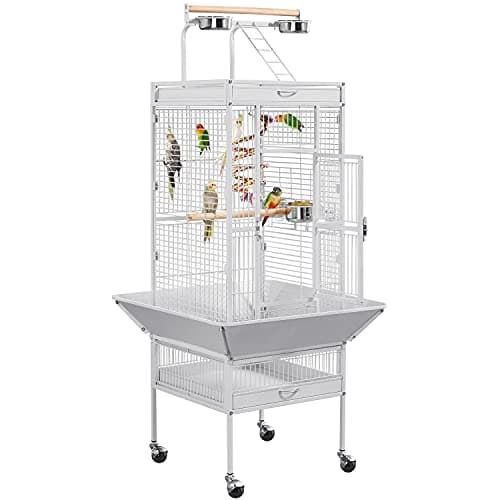 Image of Yaheetech Parrot Cage156cm Large Bird Cage with Open Top/Stand/Rolling Wheels for Canary/Finch/Cockatiel/Parakeet/Conure Parrot, Budgie Cage, White