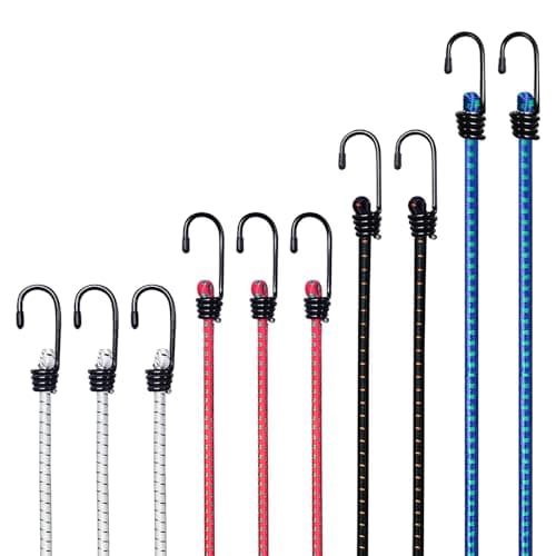 Image of WeFine Pack of 10 Bungee Cords with Hooks Weatherproof & UV-Resistant Bungee Straps Heavy Duty Elastic Bungee Ropes for Caravan Camping RVs Trunks Luggage Racks