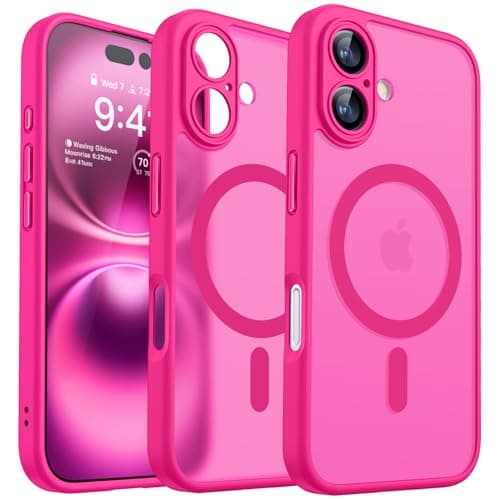 Image of CANSHN Magnetic for iPhone 16 Plus Case, Upgraded [Full Camera Protection] [Compatible with Magsafe] [Translucent Matte] Shockproof Protective Phone Case for iPhone 16 Plus 6.7" - Hot Pink