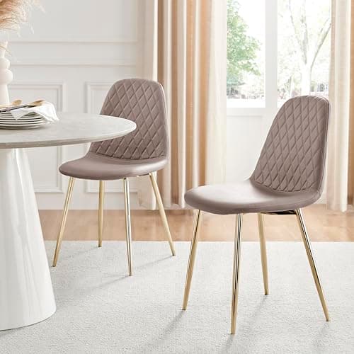 Image of Furniturebox UK Corona Dining Chairs Set of 2 Contemporary & Luxurious Diamond Stitched Dining Seats - Soft & Comfortable - Cappuccino Grey Faux Leather & GoldMetal Legs (Set of 2)