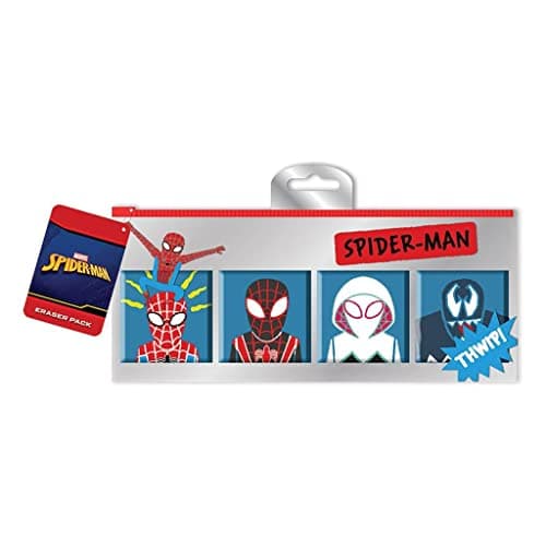 Image of Spider-Man 4-Piece Eraser Set (Sketch Design) Rubbers in Mini Stationery Set Case, Marvel Gifts for Party Bags - Official Merchandise