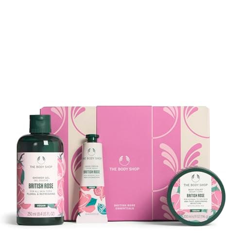 Image of The Body Shop British Rose Essentials Gift Set – British Rose Shower Gel (250ml), Body Yoghurt (200ml), Hand Cream (30ml) for Hydrating, Soft Skin Care