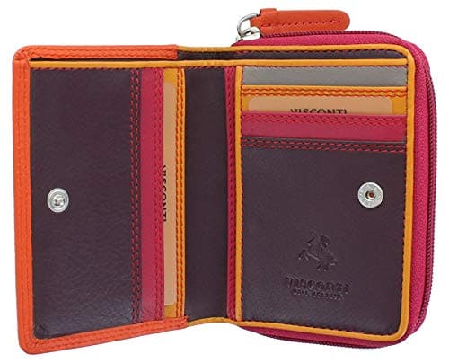 Image of VISCONTI Rainbow Leather Ladies Purse Style RFID Blocking RB53 Orange Multi