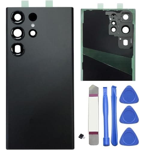 Image of Galaxy S23 Ultra Back Glass Cover Housing Door Replacement for Samsung Galaxy S23 Ultra Rear Glass Replacement with Pre-Installed Tape and Camera Lens + Repair Kit Genuine Rear Housing (Black).