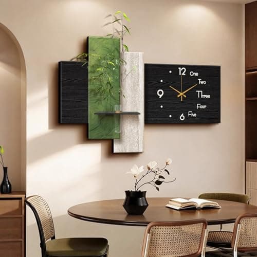 Image of 3D Decorative Wall Clock with Silent Non-Ticking Mechanism and Glass Vase, Easy to Read Design for Living Room, Bedroom, or Entrance