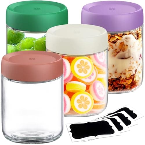 Image of Showvigor 4 Pack 16oz Overnight Oats Jar, 500ml Wide Mouth Glass Mason Jars with Airtight Leakproof Lids, Reusable Breakfast Containers for Yogurt, Cereal, Salad, Chia Pudding & Smoothie