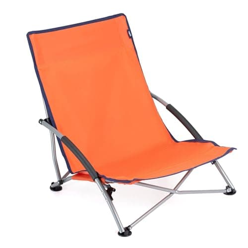 Image of Yello Low Folding Beach Chair, Portable Camping Chair with Carry Case, Lightweight Steel Frame, Garden Deck Chair for Picnic, Travel Friendly Compact Design - Orange