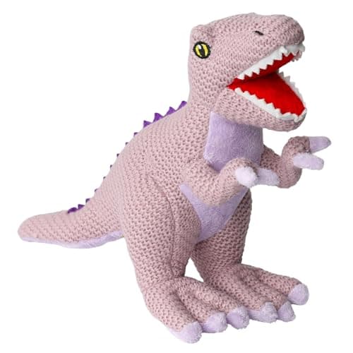 Image of Wilberry Knitted T-Rex Soft Toy – Lilac, Small, Plush Dinosaur for Kids, Retro-Inspired Gift, 25cm