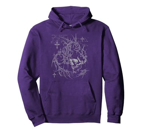 Image of Y2K Grunge Goth Alt Skull Sigilism Vintage Graphic Pullover Hoodie, Adult Unisex, Purple, Large