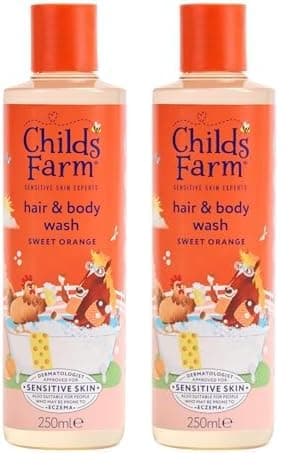 Image of Childs Farm Kids Hair & Body Wash, Sweet Orange | Tear-free, Gently Cleanses | Suitable for Dry, Sensitive Skin, 250ml (Pack of 2)