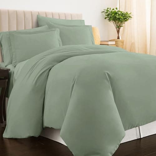Image of Pizuna 100% Cotton King Size Duvet Cover Sets Seafoam Sage, 400 Thread Count Long Staple Cotton King Duvet Cover 230x220cm, Sateen Weave Quilt Cover with Button Closure (Kingsize Duvet Cover Sets)