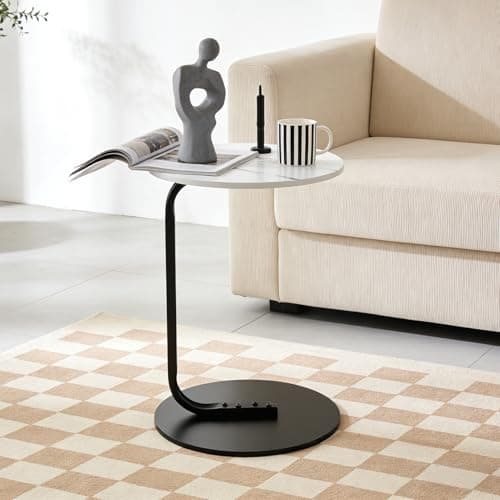 Image of Warmiehomy Side Table Small End Table for Small Space Bedside Tables Round Coffee Tables with Metal Frame Perfect for Living Room, Bedroom, Office,Easy Assembly(White Marble,40X40X60cm)