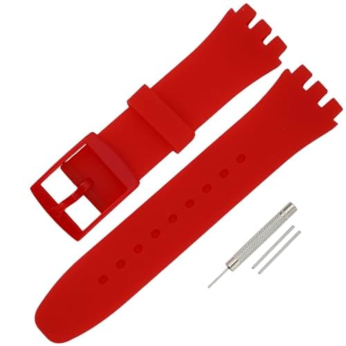 Image of Rihahisy Silicone Rubber Watch Strap/Watch Band Replacement for Swatch (17mm, Red)