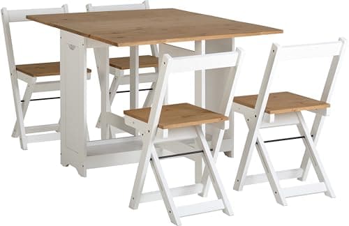 Image of Seconique Santos Butterfly Dining Set in White/Distressed Waxed Pine