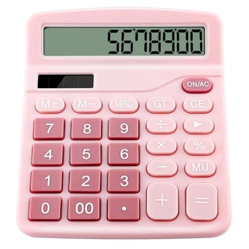 Image of Calculator, 12 Digits Desk Calculator with Big Sensitive Button, Clear Large Display Solar and Battery Calculators, Standard Function Desktop Calculators for Office Home School (Pink)