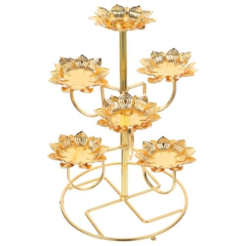 Image of MILISTEN Lotus Candle Holde: Ghee Oil Lamp Holders Buddha Tealight Candle Tray Stand Metal Candelabra Lotus Lamp Diwali Tea Light Stand for Temples Home