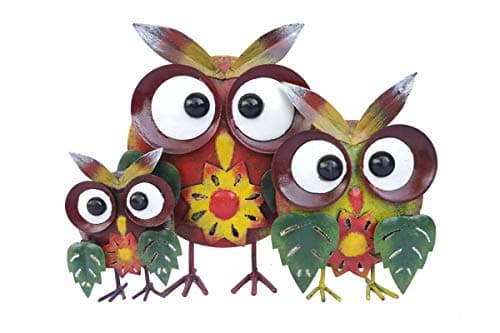 Image of SK Style Garden Sculpture - Metal Owl Family Statue Ornament