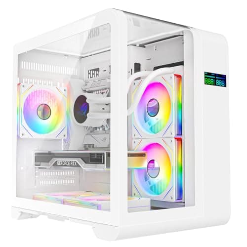 Image of Ionz KZ-SW Curve - PC Gaming Case mATX - Mid Tower, Dual Chamber with Panoramic View and LED Screen - Tempered Glass and 3 ARGB PWM Fans - White