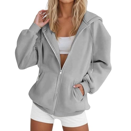 Image of Yinguo Hoodies For Women UK Winter Jackets Oversized Hoodie Zip Up Longline Sweatshirts Trendy Casual Loose Long Sleeve Crewneck Pullover Comfy Fall Cloth Fashion Ladies Outfit Grey M